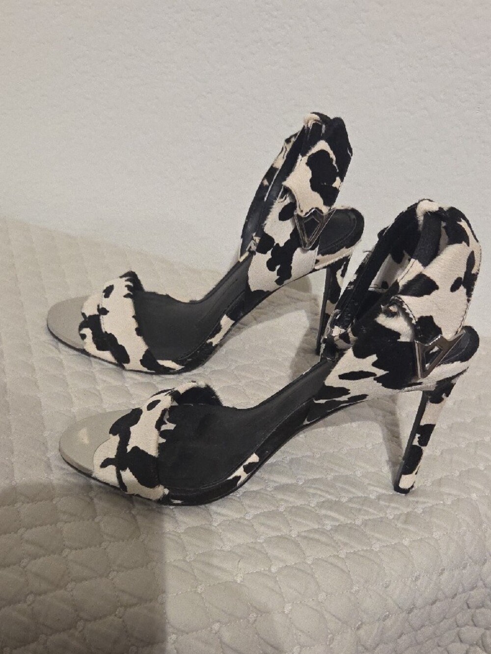 Gianni Bini Black and White Cow-Print Stiletto Sandals - Picture 3 of 5